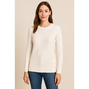 Ann Taylor Factory Cream Button Accent‎ Textured Knit Sweater Womens